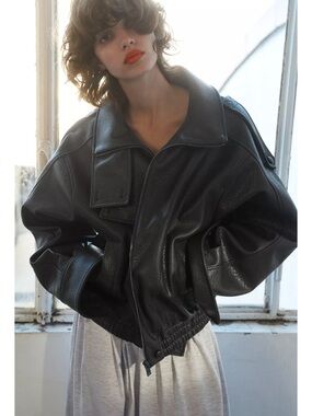 Zara Black Faux Leather High-Collar Women's Jacket 🖤